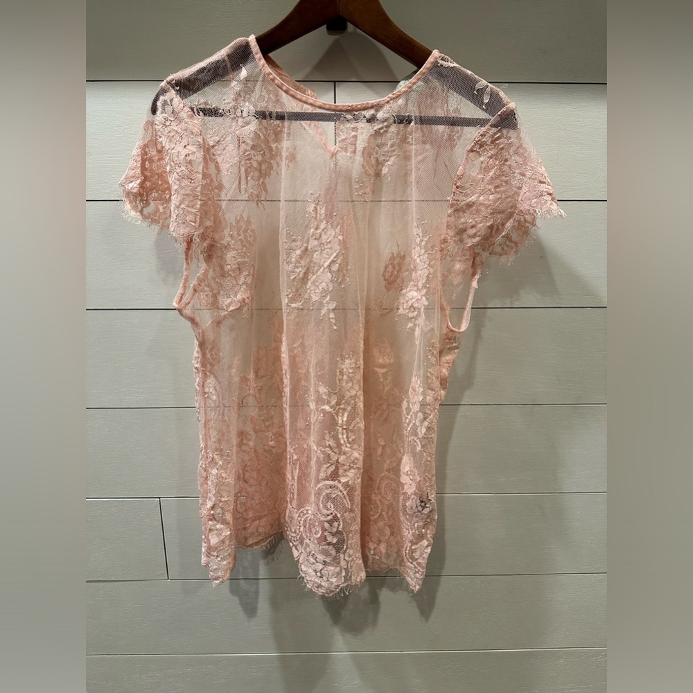 Charlie Paige Blush Pink Lace Top- size Large